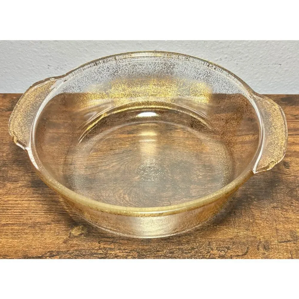 Vintage Fire King Clear Gold Speckled 2Qt Casserole Dish Made in USA